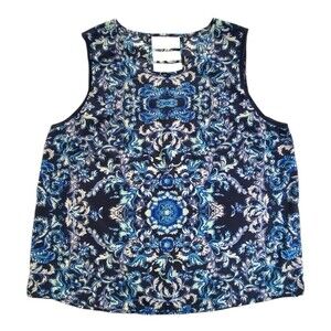 Pixley Womens XXL Sleeveless Blouse Blue Paisley Cutout Back Flowy Top